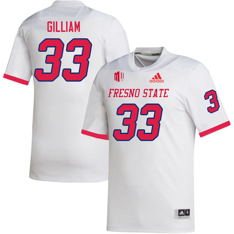 Men #33 Elijah Gilliam Fresno State Bulldogs College Football Jerseys Stitched Sale-White